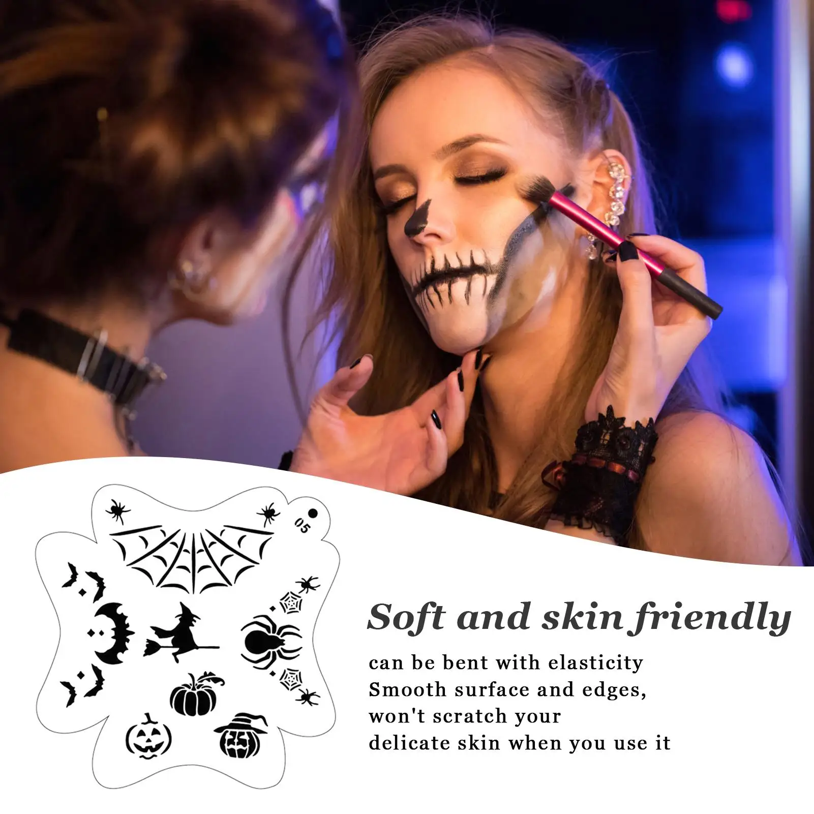 Halloween Face Paint Stencils Kit - Convenient & Safe Plastic Templates for Face Painting