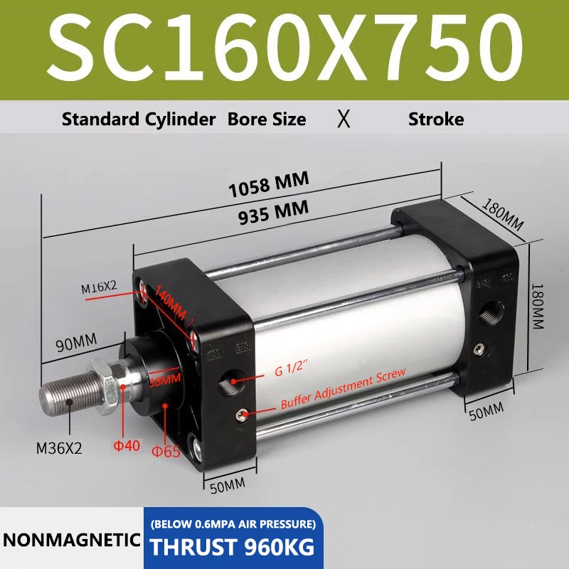

ABILKEEN SC160X750 Standard Pneumatic Cylinder 160mm Bore Size X 750 MM Stroke Double Acting Air Standard Cylinder