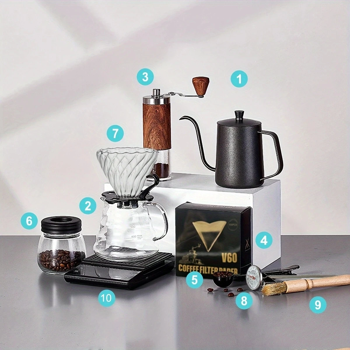 Outdoor combination portable commercial gift box, powder press, powder distributor, hand brewed coffee pot set