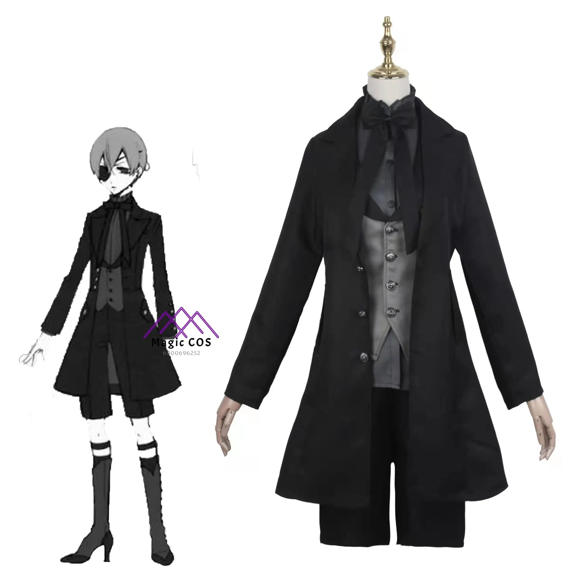 حار أنيمي الأسود بتلر سيباستيان دور اللعب مجموعة كاملة تأثيري حلي + قفازات موحدة شيطان أسود جودة عالية مجموعة كاملة (ذكر) #6