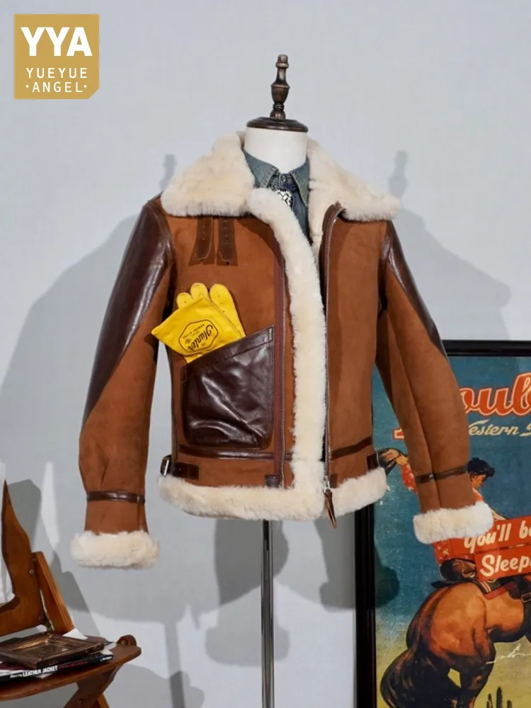 Luxury Mens Real Fur OverCoat Winter Males Thick Warm Sheepskin Spliced Horsehide Coat Turndown Collar Classic Windproof Jacket