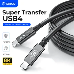 ORICO USB4 Cable USB-IF Certified USB C Cable HD 8K @60Hz PD100W Fast Charge 40Gbps Data Transfer for Thunderbolt 3 Macbook