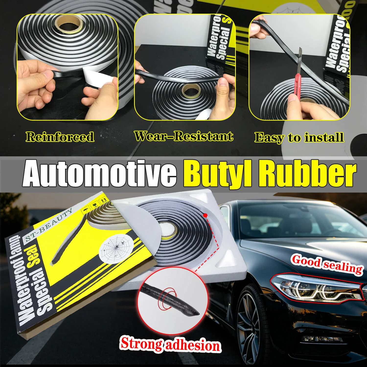 Headlight Sealant Seal Snake Car Headlamp Glue Butyl Rubber Glue Reseal Hid Headlamps Taillight Shield Glue Waterproof Tapes