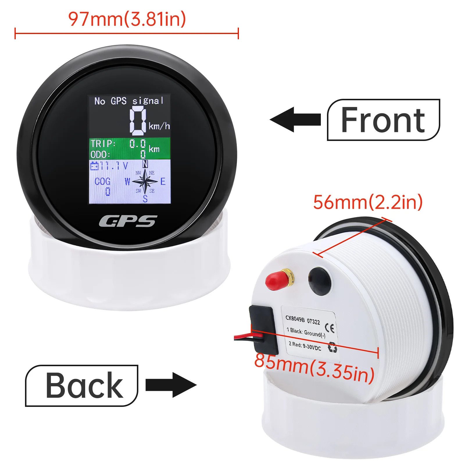85mm GPS Speedometer With GPS Antenna Adjustable Trip ODO COG Voltmeter TFT Screen Speed Gauges For Motor Yacht Boat