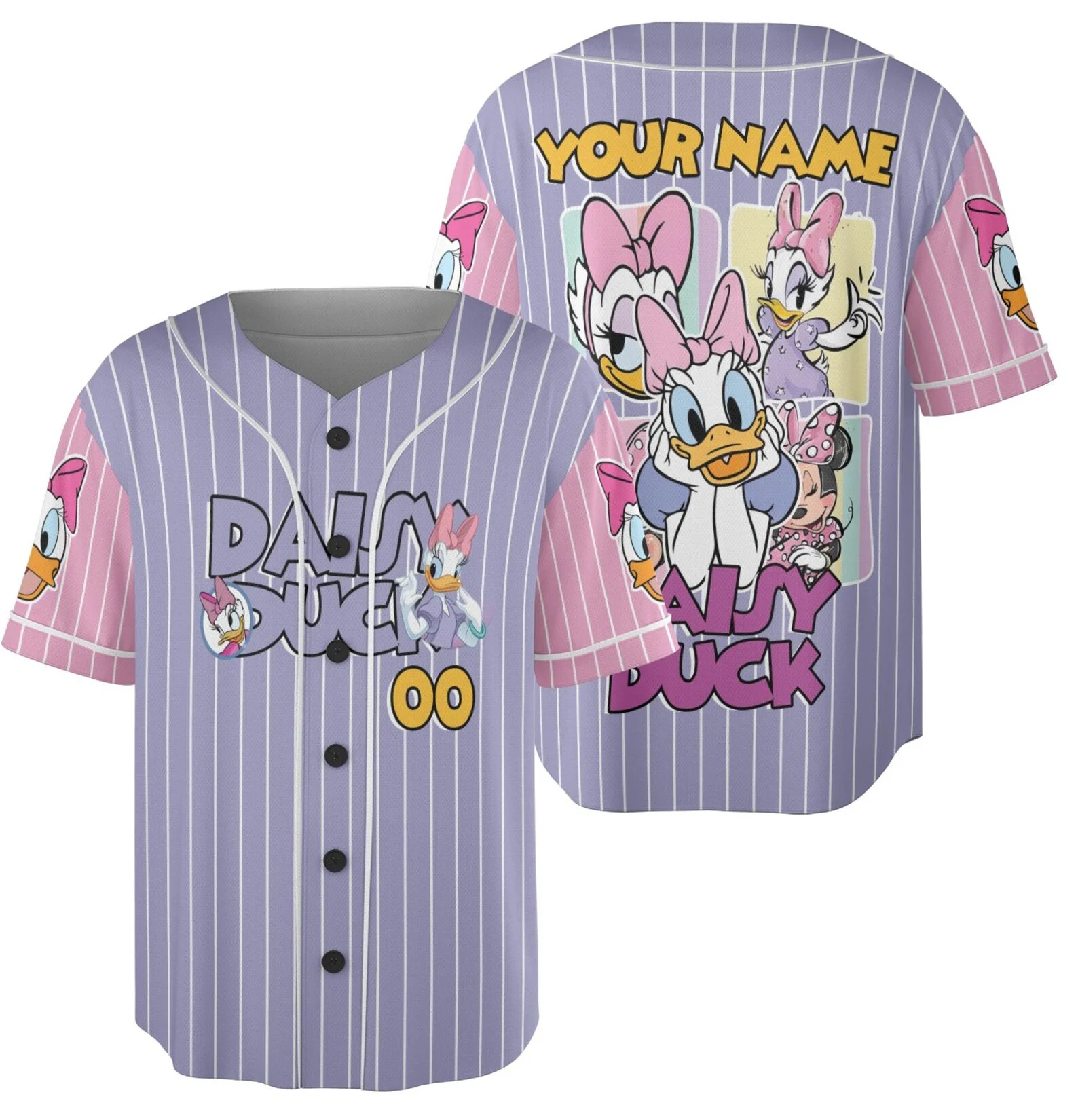 

Summer Fashion disney Daisy Duck Baseball Jersey shirt Men's Women's kids Casual Short Sleeve sports Baseball Shirt Tops