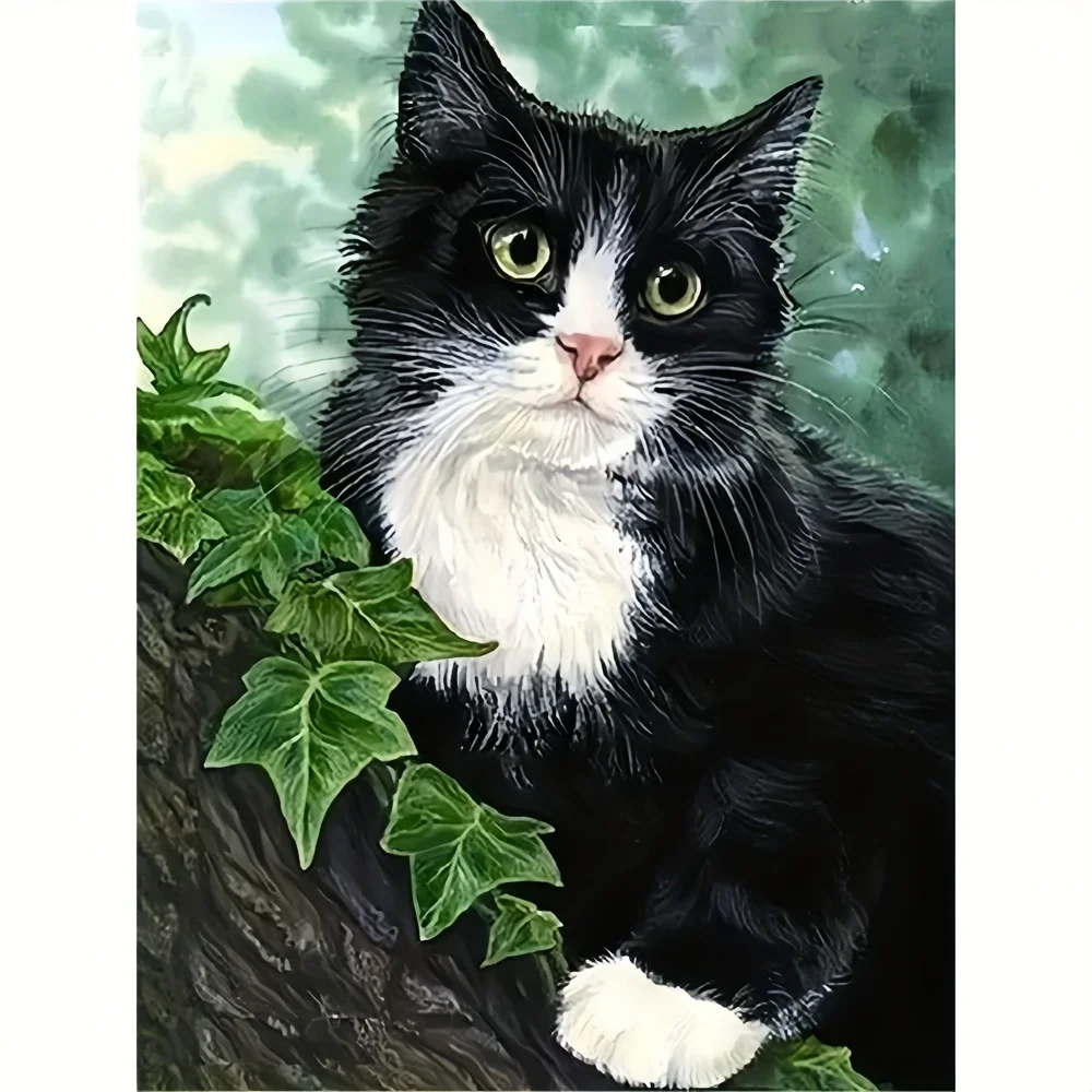 DIY 5D Cat Diamond Painting Kit, 11.8x15.7in Full Drill Mosaic Art, Frameless Canvas Wall Decor Craft, Home & Kitchen Fashion Gi