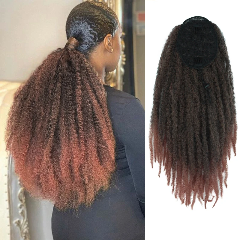 

Afro Kinky Curly Ponytail Hair for Black Women Fluffy Curly Drawstring Ponytail Natural Synthetic Afro Curly Fake Tail Hairpiece