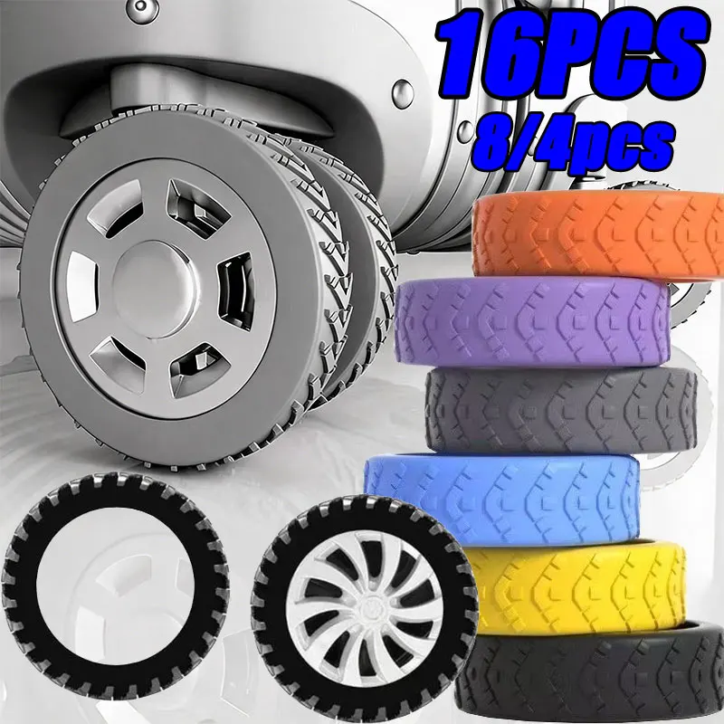 4/16pcs Reduce Noise Trolley Box Casters Cover Silicone Suitcase Wheels Protection Cover Reduce Noise Travel Luggage Caster Shoe