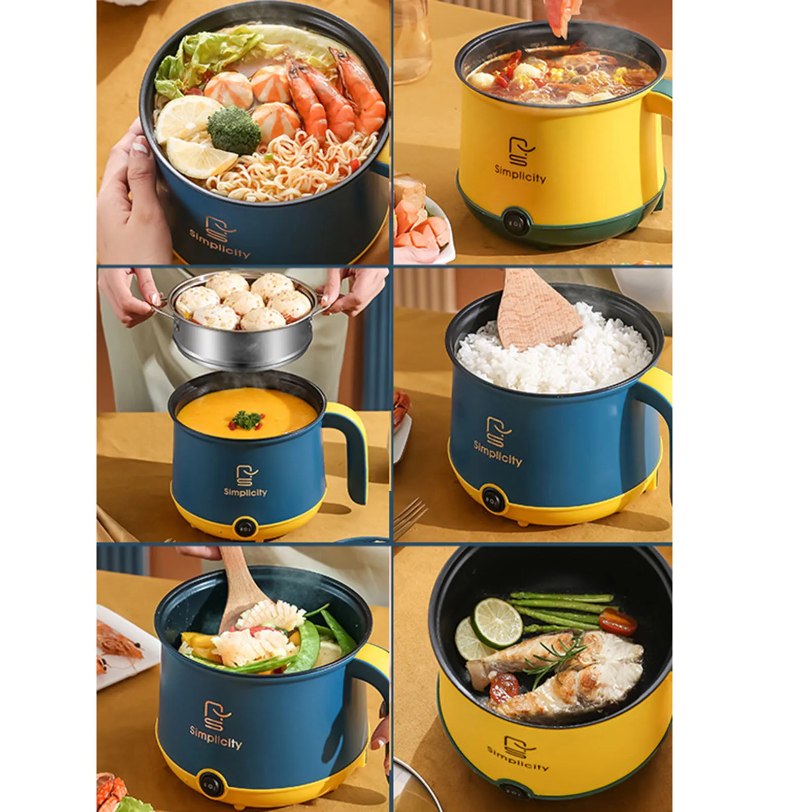 Hot Pot Electric 110V US Nonstick Cooking Pot Multifunctional Fast Cooking Mini Pot for Steak Ramen Dumpling 1-2 People Cooking