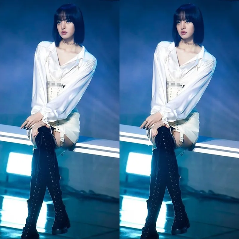 

Faionable White irt Женская дизайнерская юбка длиной f с цепочкой, жилет на весну и длинный воротник све