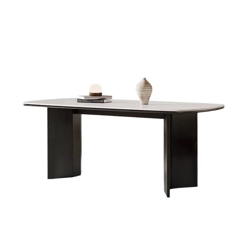 

French cream wind rock board dining table black high-end household retro medium and ancient style dining table household small a