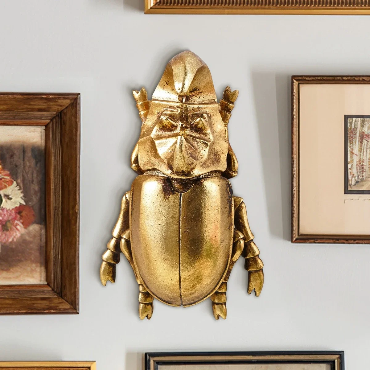 Creative Golden Beetle Phileurus Didymus Lucanidae Simulation Insect Pendant Background Wall Decoration Craft Wall Hanging
