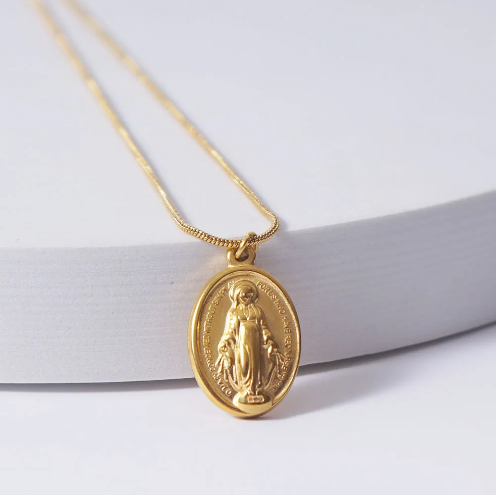 Collar de la Virgen María, gargantilla de acero inoxidable para niñas, gargantilla de cadena de serpiente de la Virgen María de Metal, joyería religiosa
