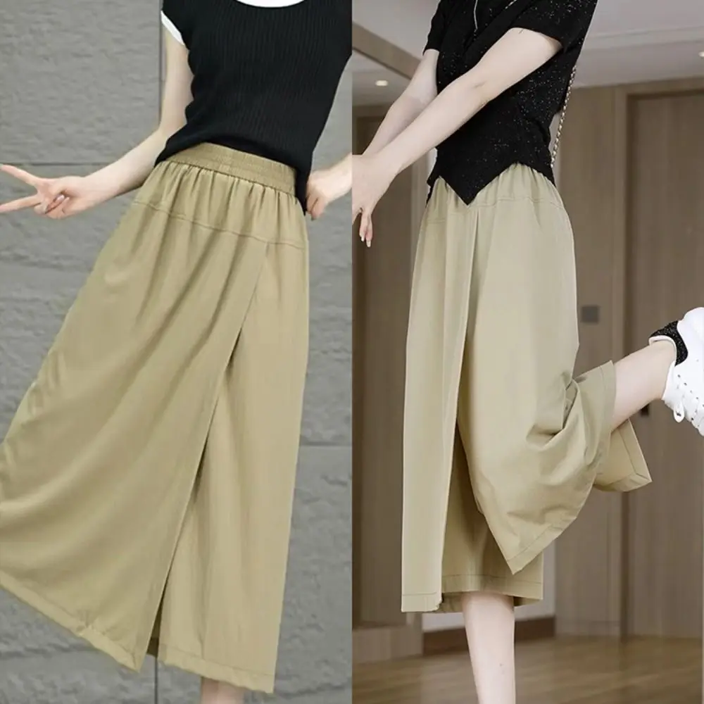 

Fashion Breathable Pants Skirt Loose Cotton Linen Straight Leg Pants High Waist With Pockets Baggy Trousers Women