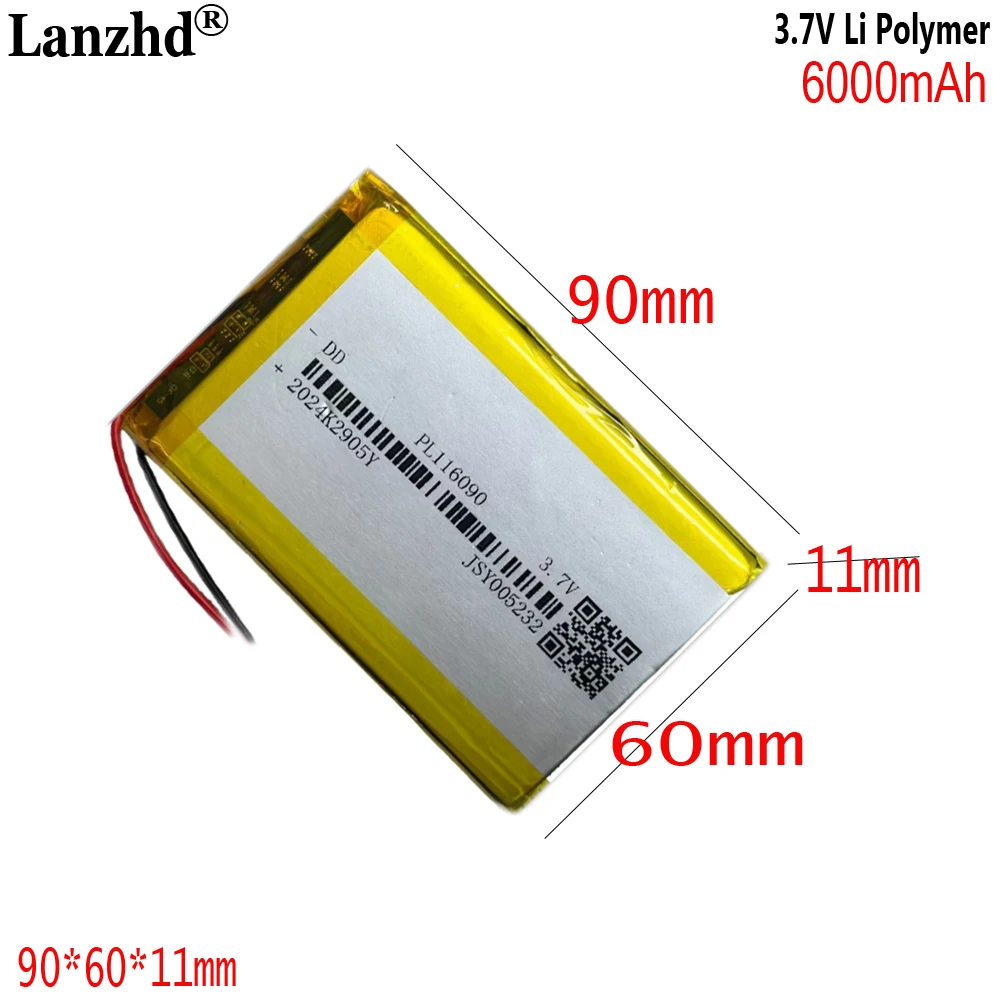 3.7V polymer For power bank thermal printer LED battery pack camping lamp portable projector batteries 116090 6000mah