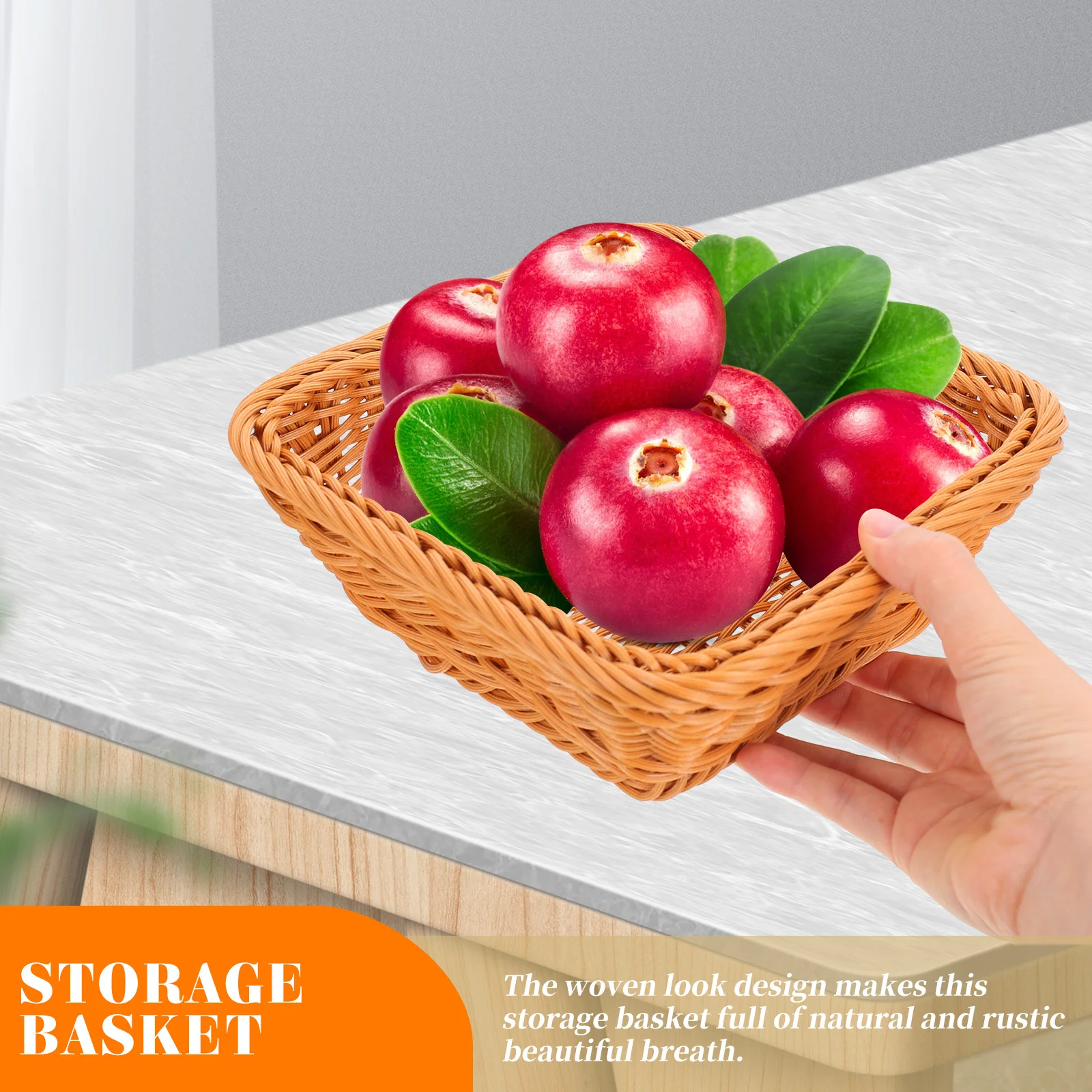 3Pcs Plastic Woven Bread Basket Square Multifunction Storage Basket Desktop Home Organizer Fruit Baskets Small Baskets