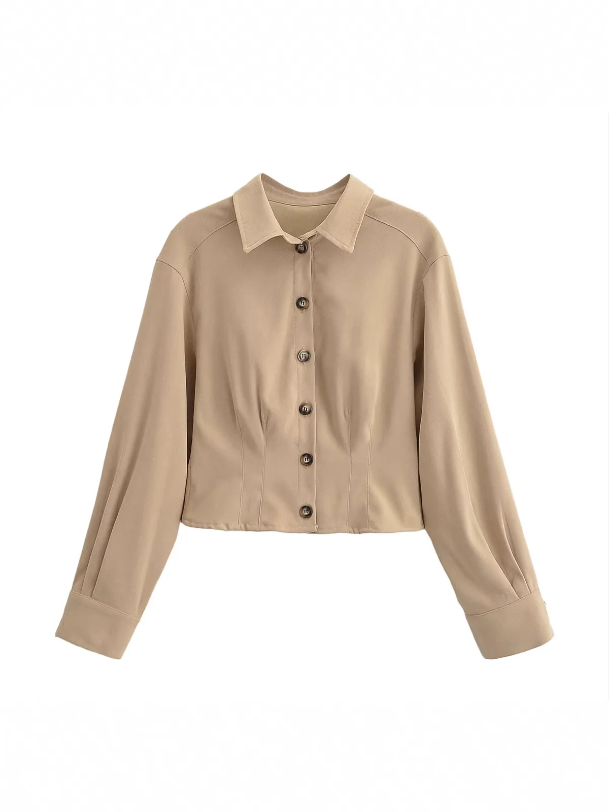 

Withered Women's European And American Style Lapel Long Sleeved Single Breasted Soft Touch Slim Fit Shirt