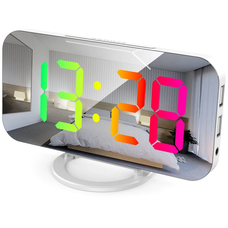 Digital Alarm Clock RGB Colorful Large Screen Display Smart Mirror Alarm Clock Date Display For Room Decoration