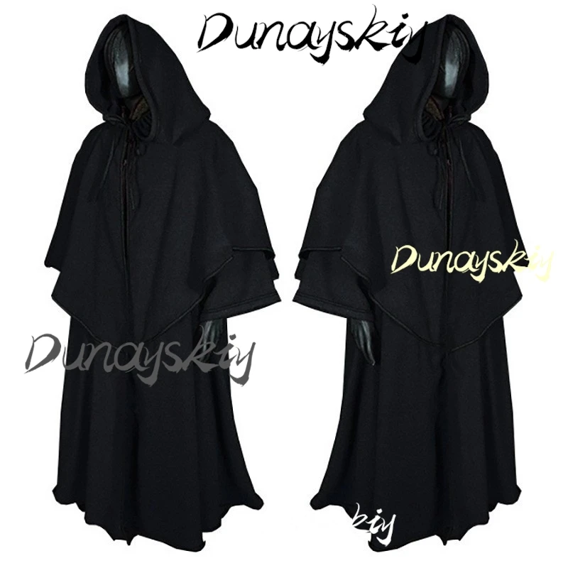 5 Colors Windproof Cosplay Cloak Long Cape Poncho Gothic Mens Monk Cos Hooded Halloween Death Mantles Adult Cosplay Customized