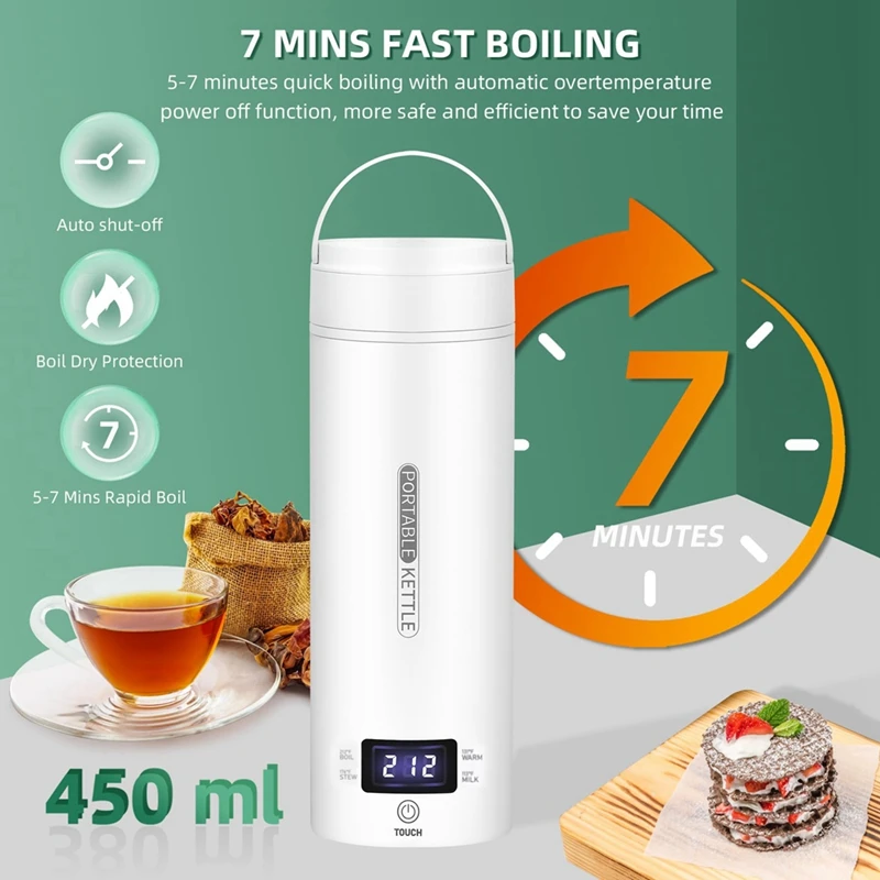 Travel Electric Kettle Portable Small Mini Tea Coffee Kettle Stainless Steel With LCD US Plug