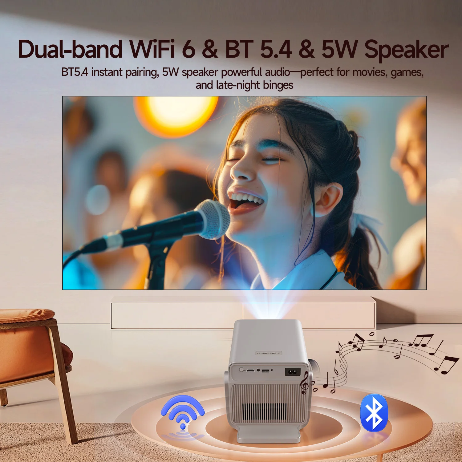 Magcubic X7 1000 ANSI 8K Smart-Projektor, 1080P mit integrierten Apps, Autofokus Heim- und Outdoor-Beamer mit Android 14 OS – Detail 8