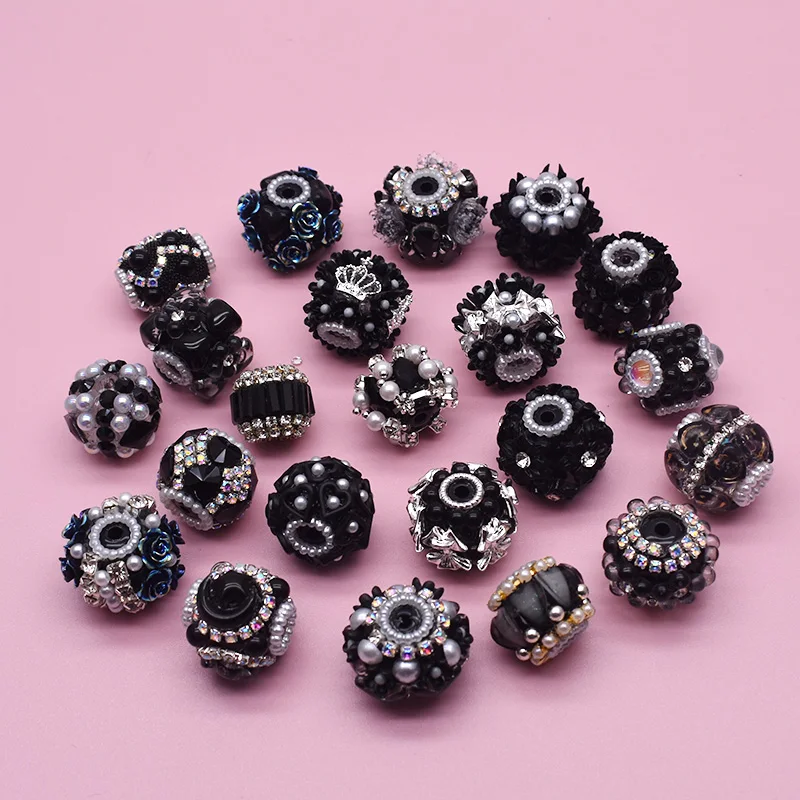 3 قطعة/الحقيبة 18-25 مللي متر تصميم الاكريليك الخرز اليدوية الأسود زهرة القلم الخرز لصنع المجوهرات DIY بها بنفسك حبة القلم سلاسل المفاتيح سلسلة الهاتف #5