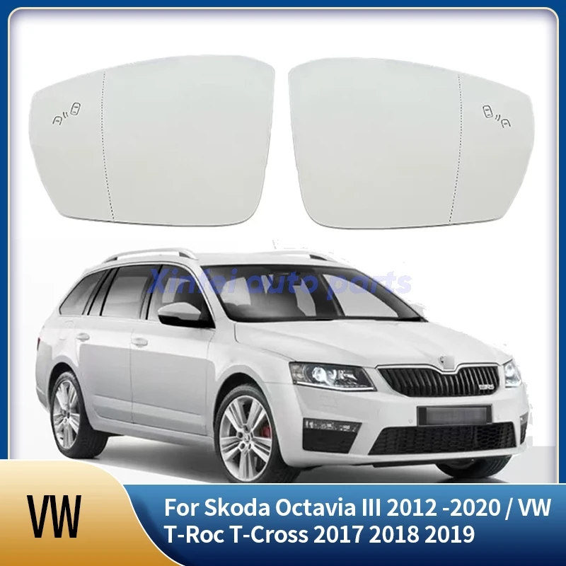 

Car Wide Angle Heated Mirror Glass With Blind Spot For Skoda Octavia III 2012 -2020 / VW T-Roc T-Cross 2017 2018 2019