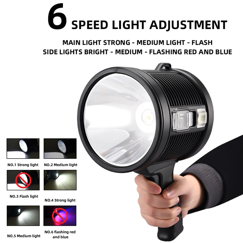 مصباح يدوي للصيد قابل لإعادة الشحن، كشاف LED فائق السطوع مع لوحة شمسية، كشاف خارجي مقاوم للماء