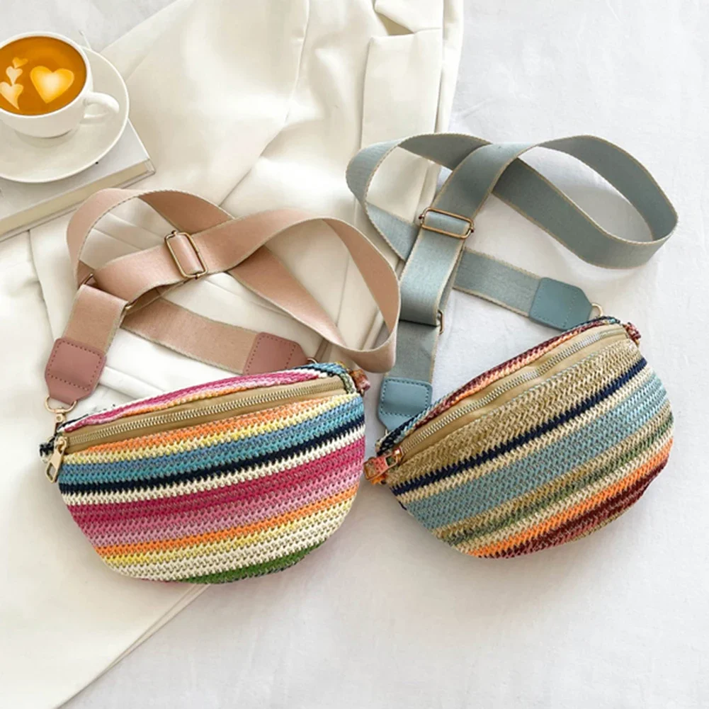 Marsupio a righe arcobaleno marsupio marsupio Casual femminile marsupio cinturino regolabile semplice portatile colorato per le vacanze del fine