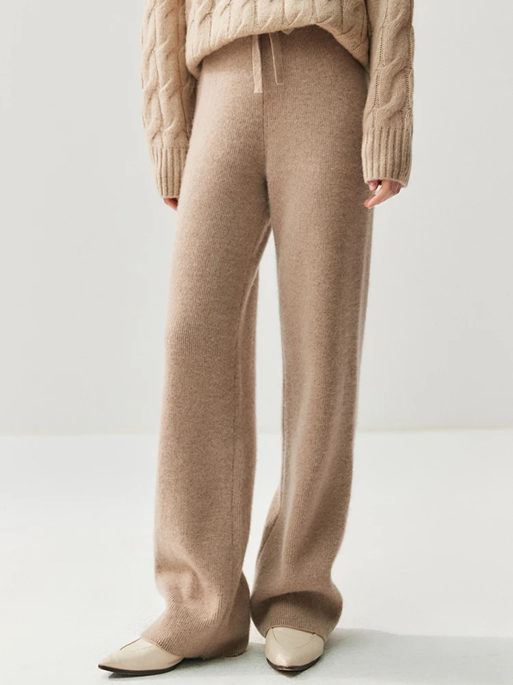 

TLOML женские 100% кашемировые толстые прямые брюки на шнурке, простые стильные брюки, осенне-зимние мягкие теплые кашемировые удобные брюки