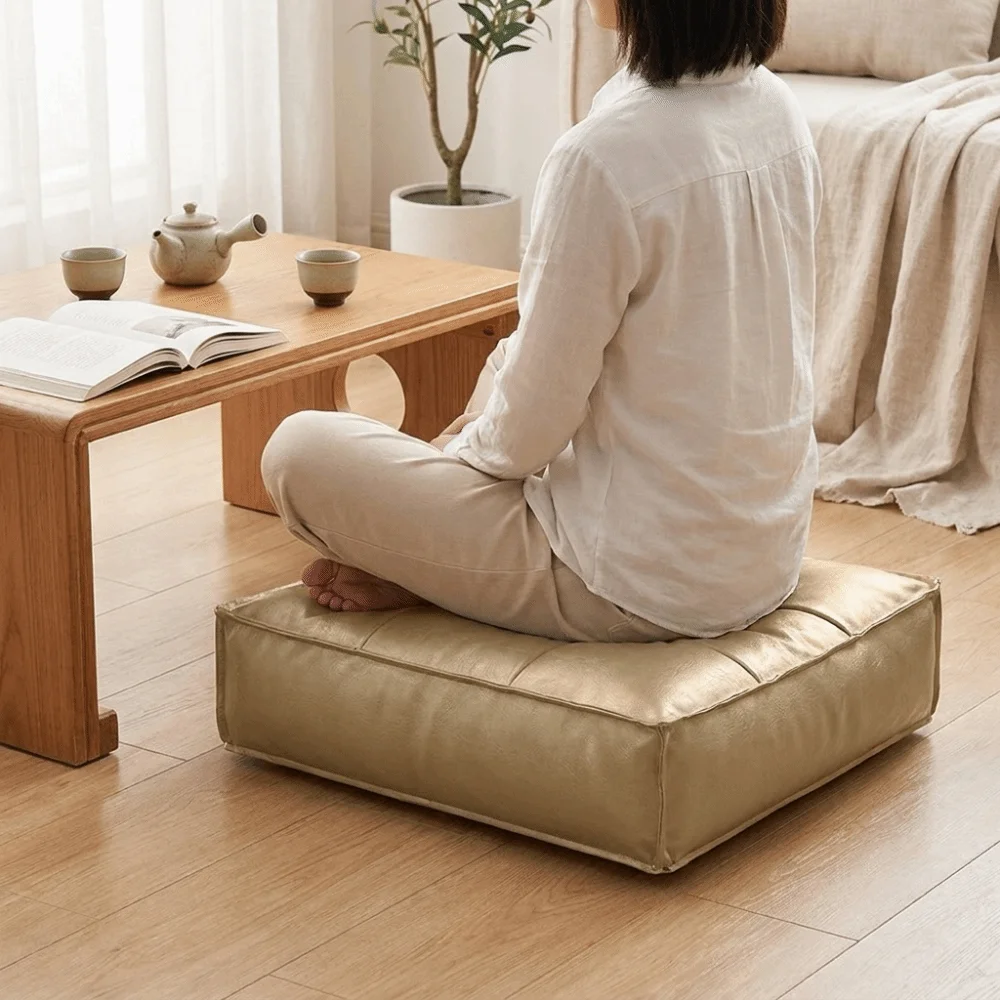 Floor Cushion PU Leather Tatami Sitting Mat Square Waterproof Sofa Stool Cover Thickened Soft Storage Leg Bench Bay Window