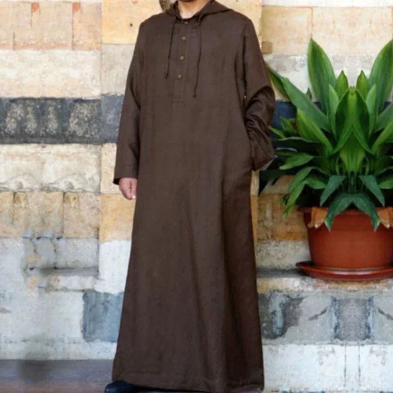 S-5XL New Muslim Men Clothing Saudi Arab Long Sleeve Thobe Fashion Simple Long Men\'s Cotton Shirt Muslim Robe Tops