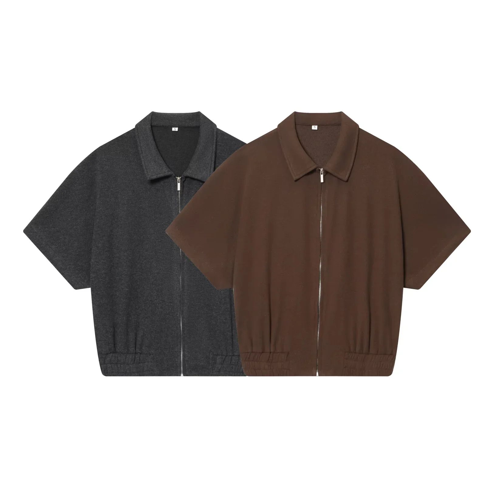 Women Fashion Lapel Zipper Loose Short Sleeve Vest+Autumn High Waisted Elastic Waist Pockets Wide-leg Pants 2-Piece Set