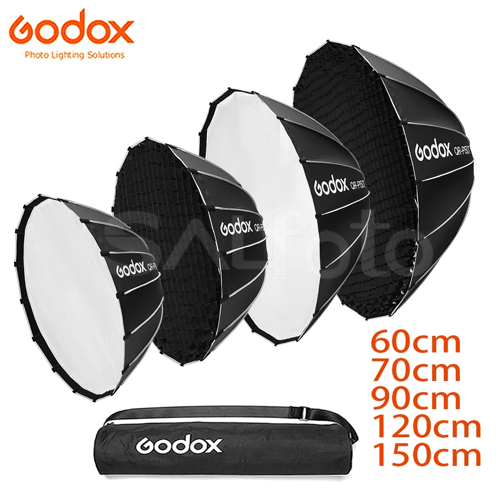 Godox QR-P60T 60CM QR-P90T 90CM QR-P120T 120CM QR-P150T 150CM Quick Release Parabolic Softbox Honeycomb Grid for Studio Flash