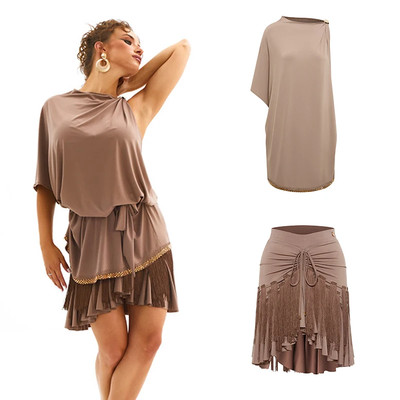 2026 New Latin Dance Clothes DUYQ Performance Costumes Loose Top Tassels Skirts Chacha Rumba Tango Dress Stage Wearing DN24333
