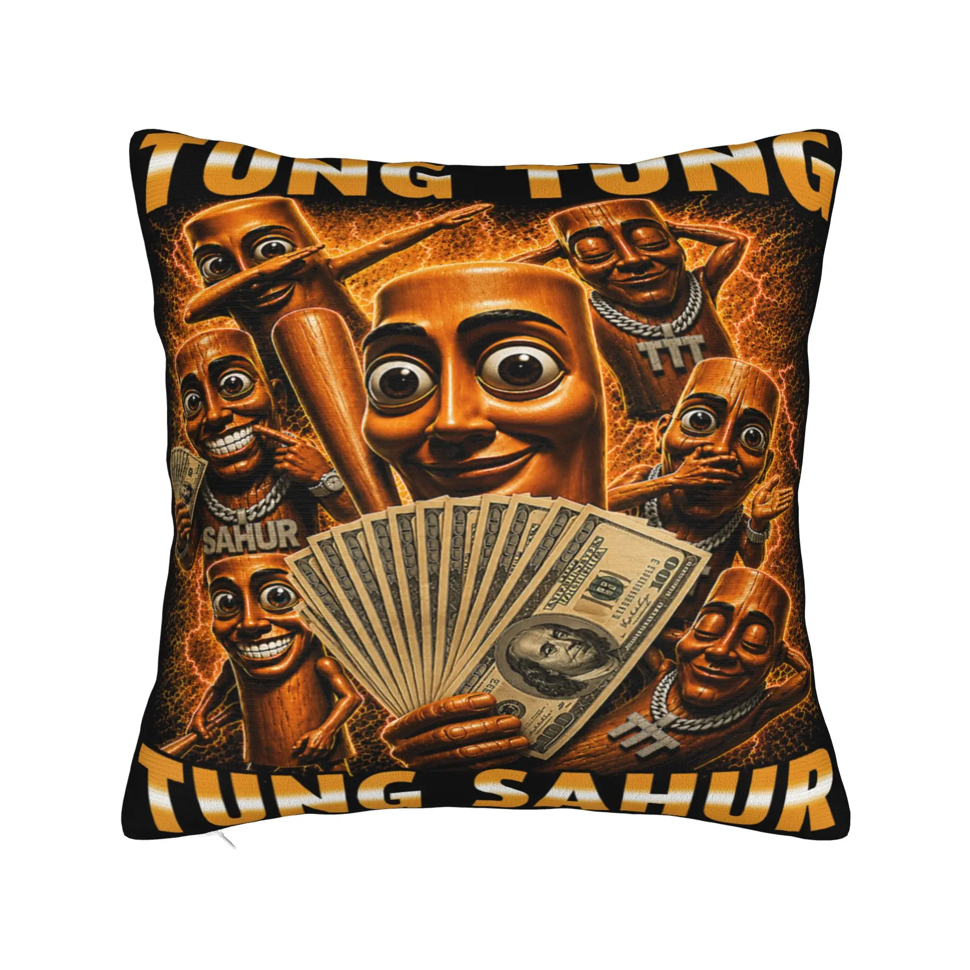 Tung Tung Tung Sahur is Calling Funny Viral Meme Pillow Case Graphic Pillow Cover For Wedding Party Home Decor Retro Pillowcases