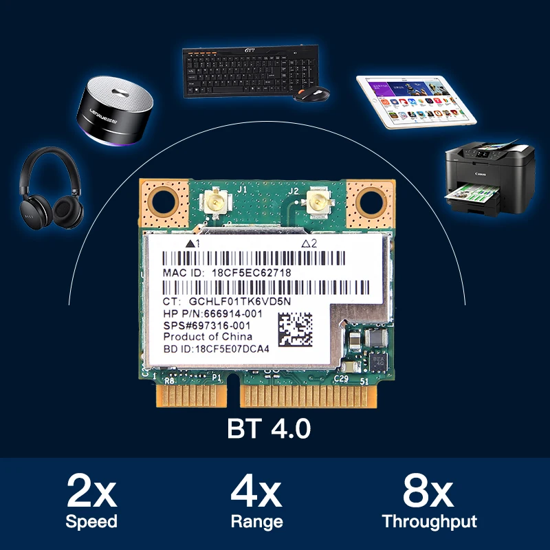 300Mbps BCM 943228 HMB ミニ PCI-e ワイヤレスカードデュアルバンド 2.4 グラム/5 グラム Bluetooth 4.0 802.11a/b/g/n Wifi ワイヤレスカードアダプタ