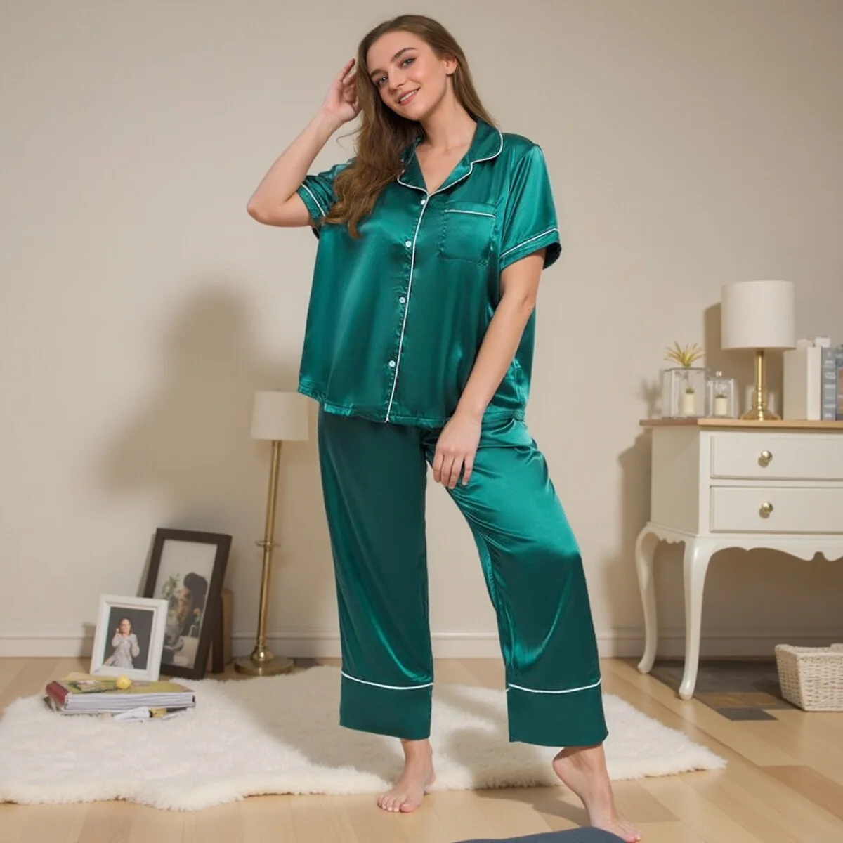 

Women's Two-Piece Pajama Set Comfortable Home Clothes irt And Pants plus Size Faionable Spring Collection Universal Fit