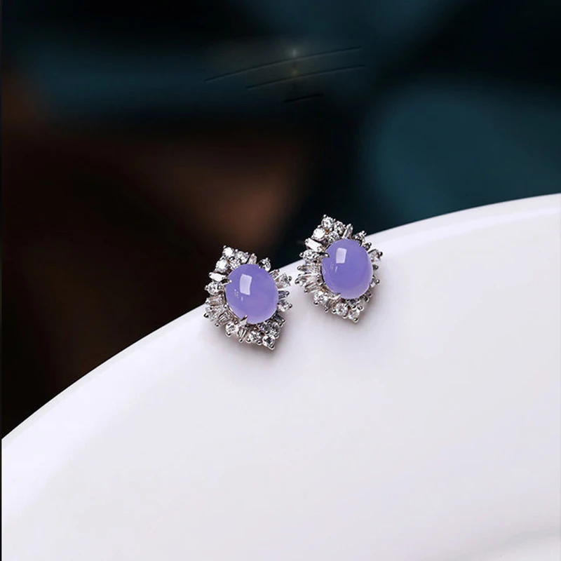インスピレーションクラフトシルバー象眼細工クリスタル天然チョークバイオレット幾何学イヤリングイヤリング絶妙な女性ジュエリー