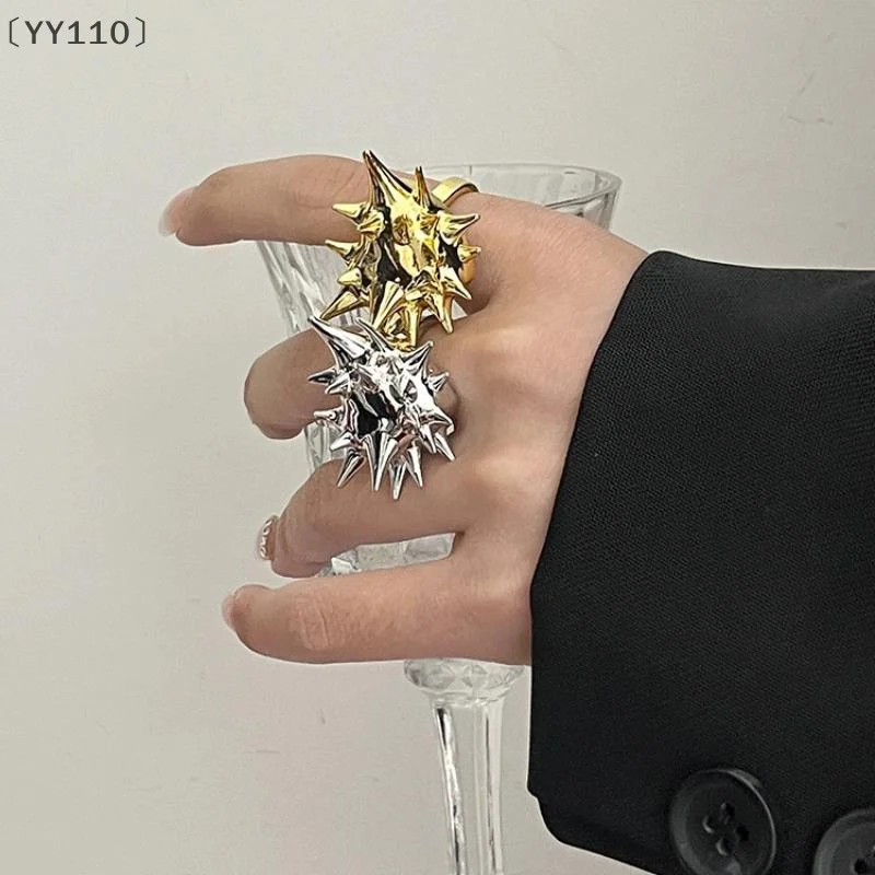 [[YY110] خواتم قنفذ البحر المعدنية الهندسية للنساء والرجال على الطراز الأوروبي الأمريكي مجوهرات عصرية على طراز الهيب هوب الشرير