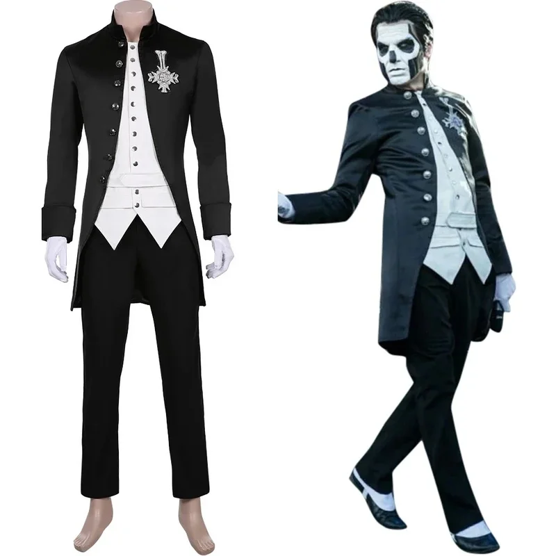 (#^.^#) 2026 New Papa Emeritus Inspired Cosplay Suit Halloween Ghost B.C.Costume Band Cross Brooch Customize Any Size →_→LOOK ME