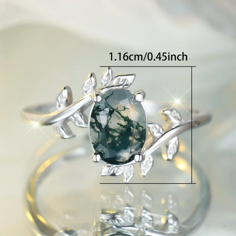 Classic Non Fading Egg Shaped Water Grass Edge Olive Branch Leaf Ring Elegant Temperament Fashionable Attending Banquet Jewelry