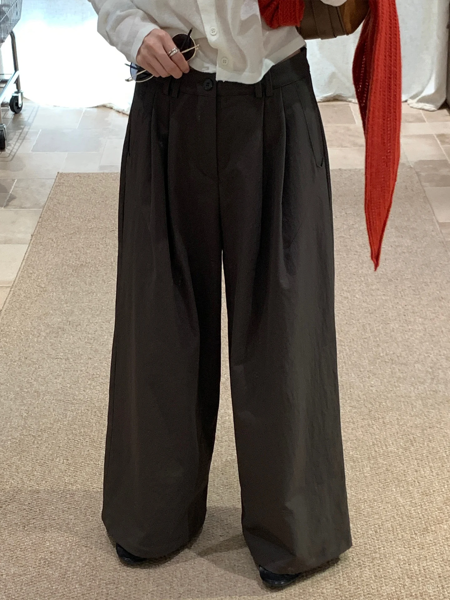 

High Waist Wide Leg Casual Pants Women's Coffee Color Korean Sle Slimming Straight Long Trousers Autumn New Arrival