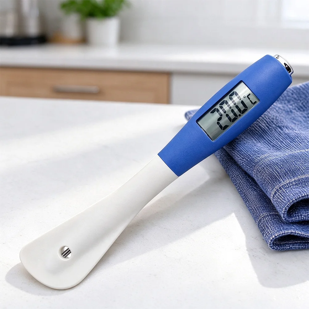Integrated Digital Thermometer and Spatula with Soft Silicone Tip for Scraping Bowls and Measuring Temperature During Food Prep