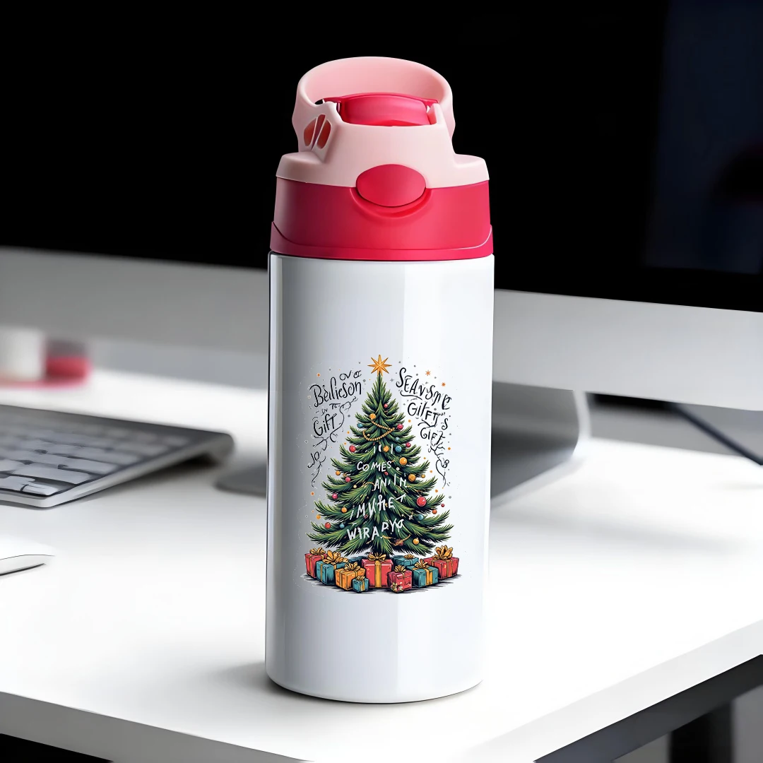 

304 Stainless Steel Insulated Cup Cartoon Christmas Tree Pattern Straw Cup Kids Holiday Gift Essential Christmas Insulated Wat