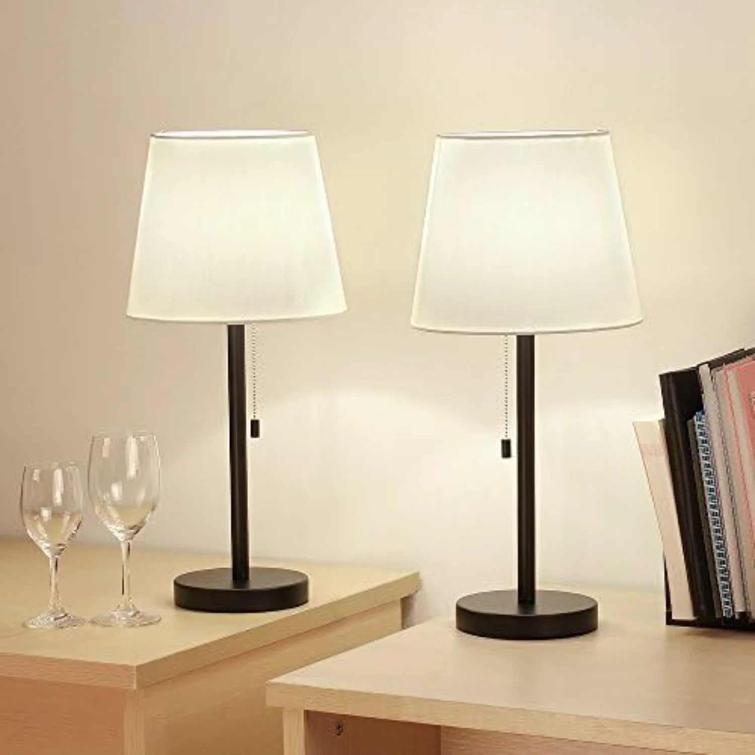 HAITRAL Bedside Table Lamps Set of 2 - Black and White Modern Desk Lamps for Bedroom, Dorm, Living Room, Office 20 inch H