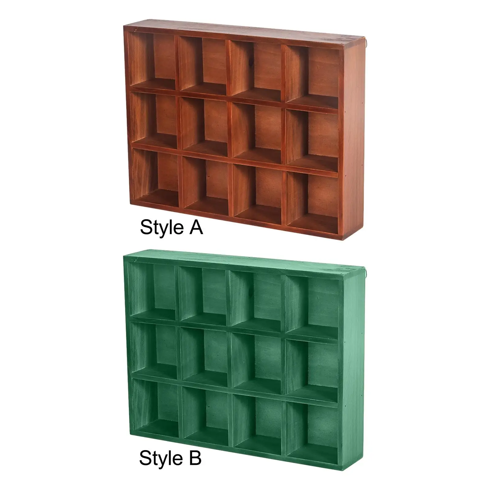 Wooden Wall Mounted Shadow Box Display Shelf with 12 Compartments Floating Shelving Unit for Small Keepsakes Miniatures