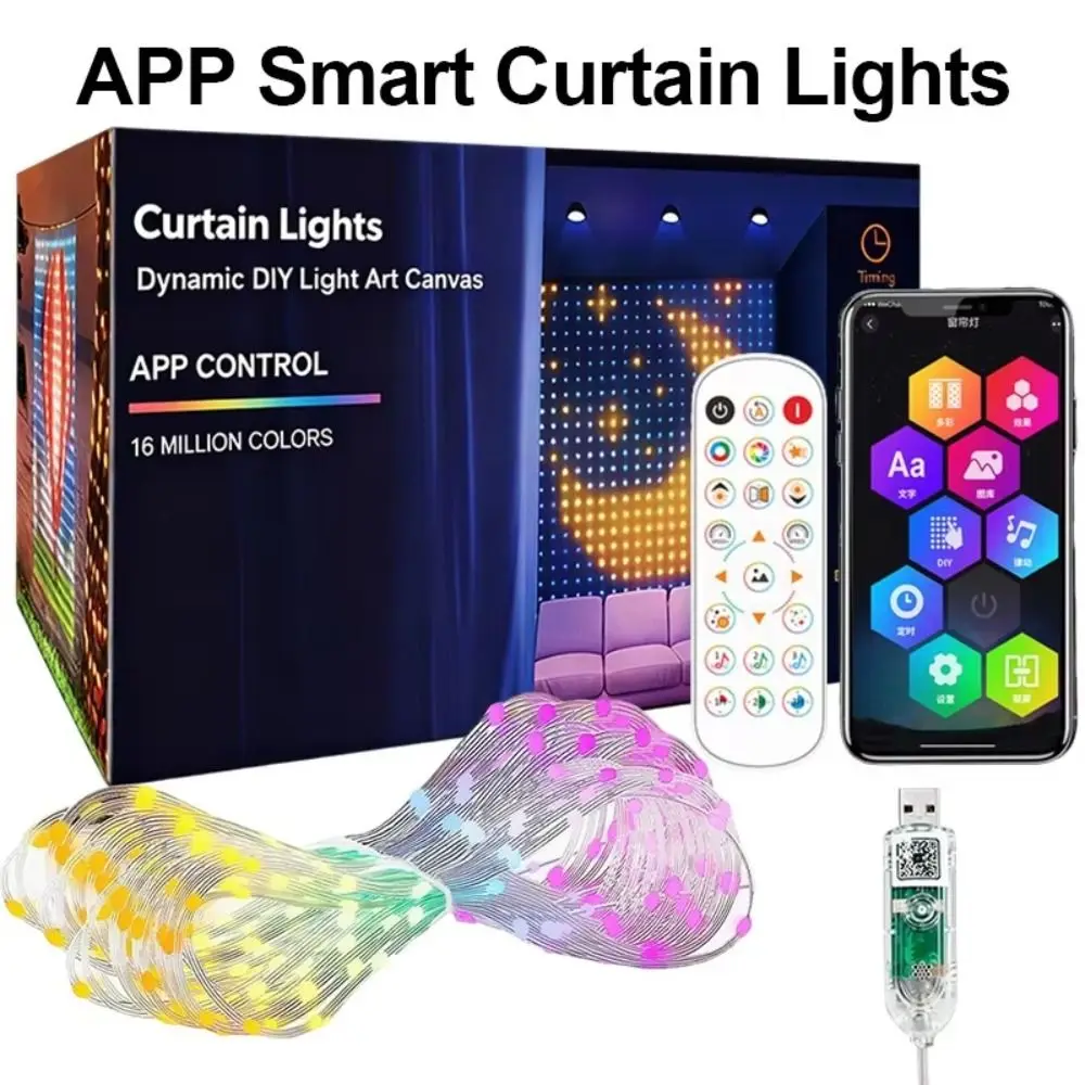 APP Controlled Fairy String Lights DIY Pattern IP67 Waterproof LED Curtain Lights Timer Function 256Leds Smart Lights