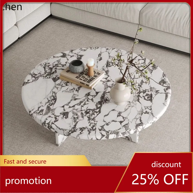 

YFY Natural Marble Coffee Table Round High-End Feel Living Room Home Small Apartment Sofa Dining Table