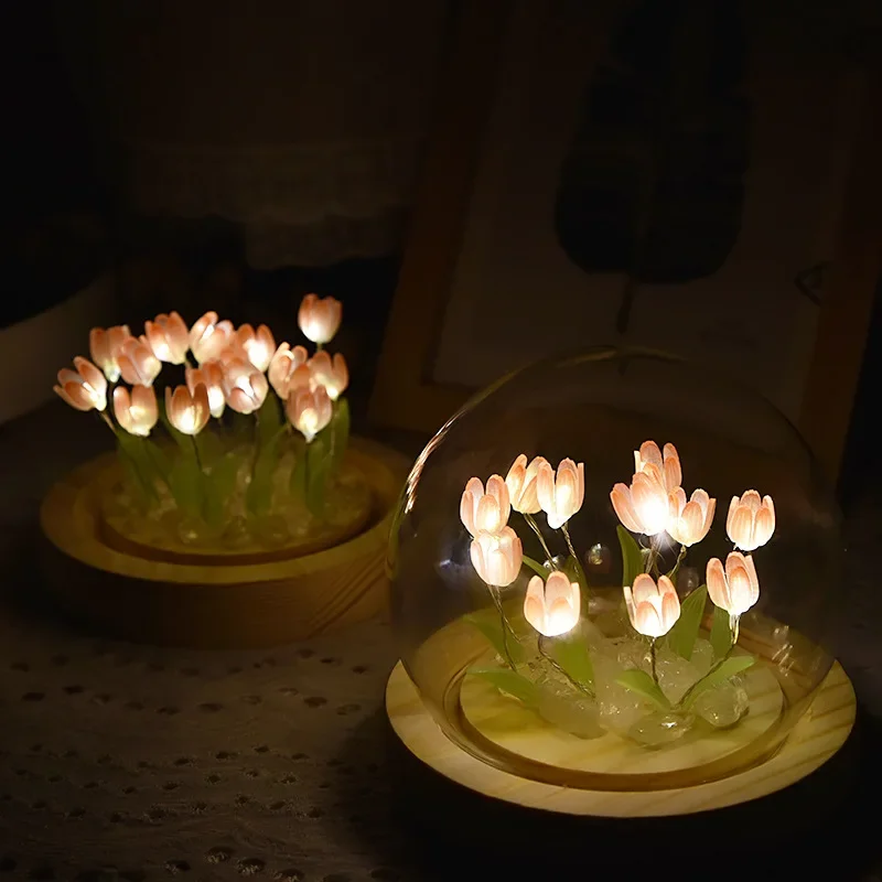 100Pcs/Lots Creative Night Light, Tulip Glass Cover Luminous Home Ornament, Creative Gift for Girlfriend, Ambient Light